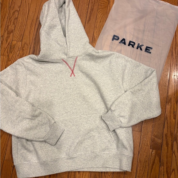 Parker Tops - Parke Valentines 2026 Gray Hoodie with Red Stitching Somebody Loves Me L/XL